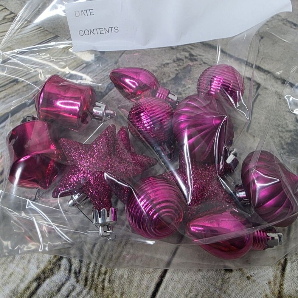 12 Vintage  Glass Xmas Christmas Ornaments Pink Set